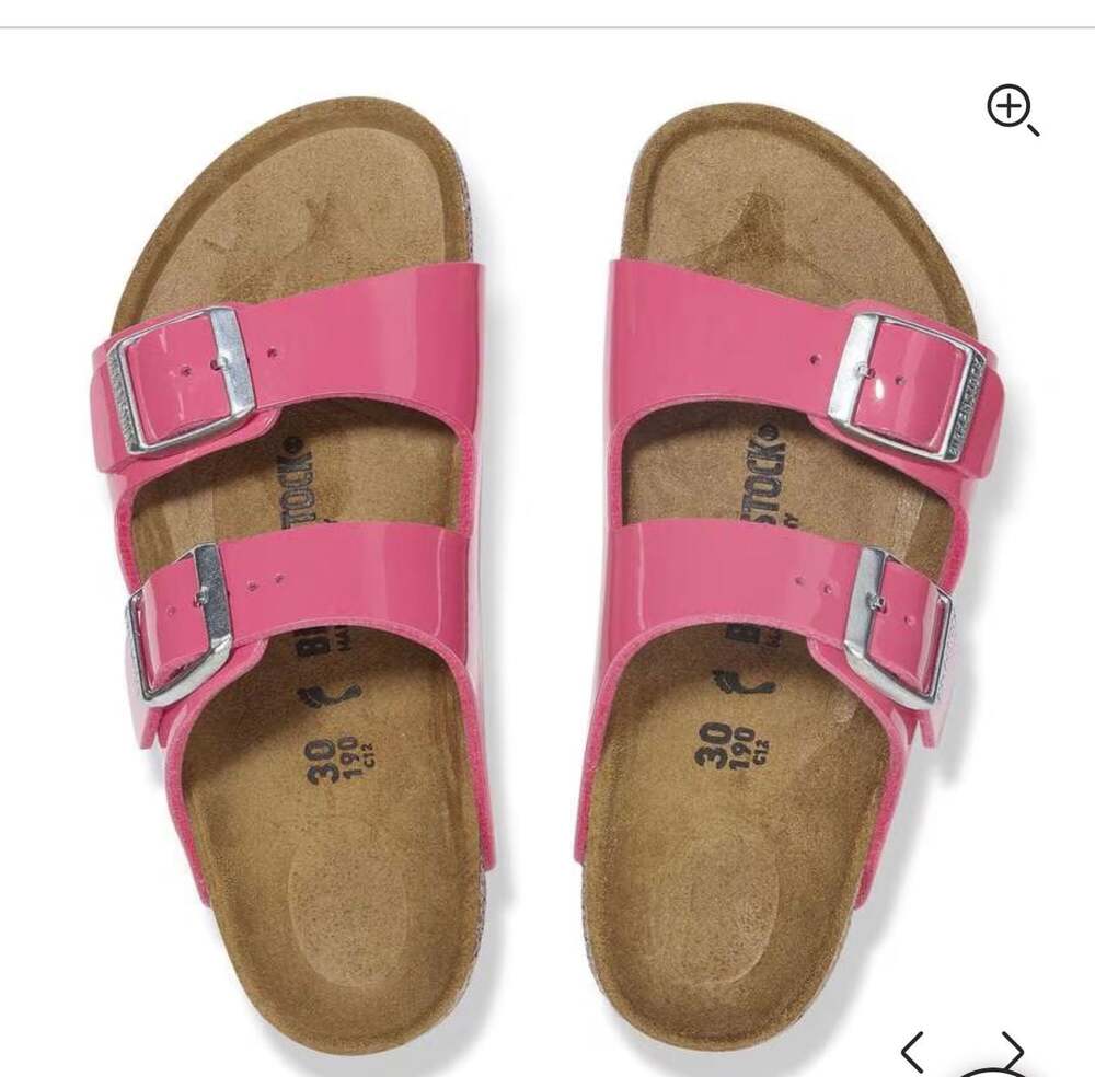 Birkenstock Arizona Kids Birko-Flor Patent Sandals in Fuchsia Tulip Pink 32 - Picture 2 of 11